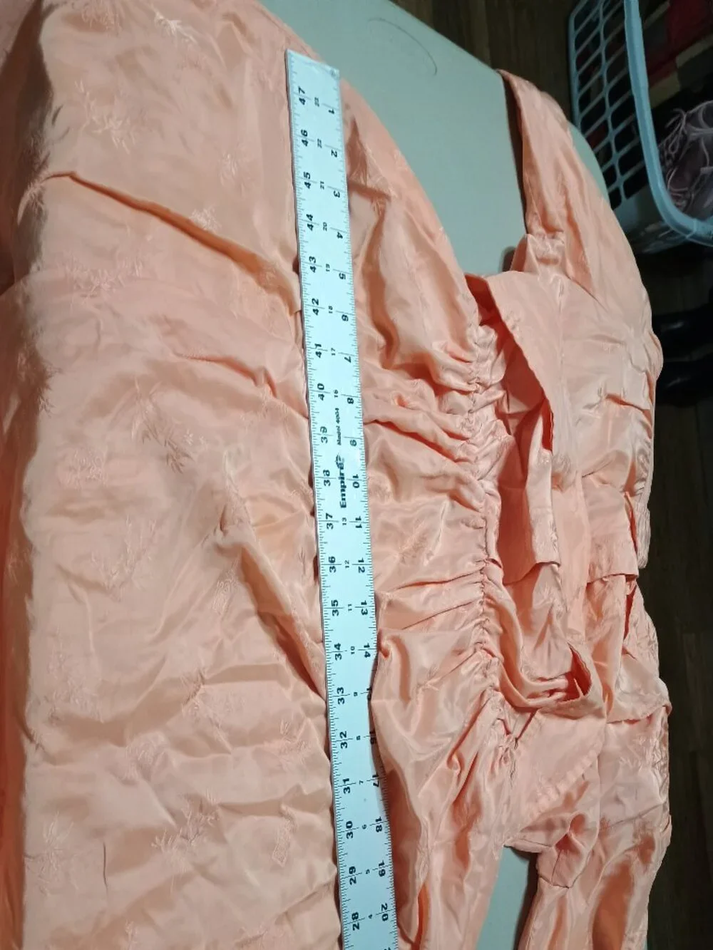 Vintage CASI Silk Jaquard Midi Dress Size 12 Peach with Pockets